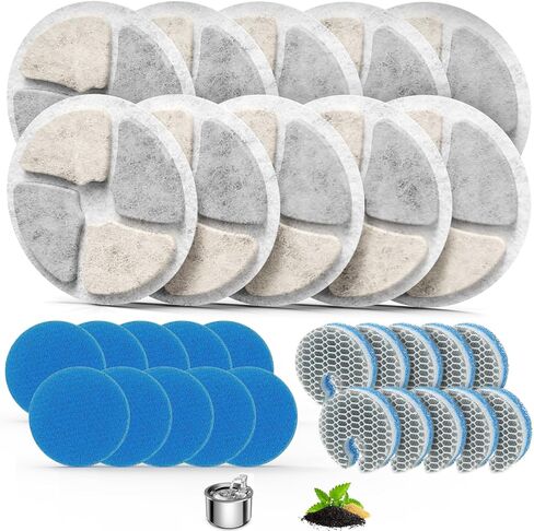 مرشحات نافورة مياه الفولاذ المقاوم للصدأ ، 5 مرشحات استبدال حزمة تناسب النافورة الأليفة التلقائية 2L/67 أوقية ، مرشح مع نظام ترشيح ثلاثي (5+5+5) in Kuwait