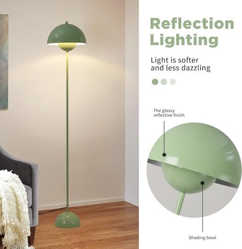 Modern Flowerpot Floor Lamp for Living Room, Industrial Tall Standing Lamp for Bedroom, Metal Shade Reflecting Light Reading Floor Lamp for Bedroom, Nursery Room, Corner(Green) in Saudi Arabia