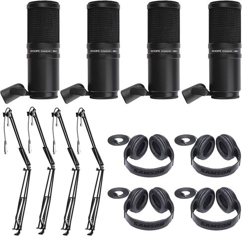 Zoom ZDM-1 Dynamic Microphone x2 + Broadcast/Webcast Boom Arm x2 + Stereo Headphones x2 + Cleaning Cloth - Top Value Bundle in Saudi Arabia