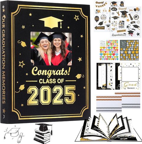 Pasimy Graduation Scrapbook Kit A4 Photo Photo ألبوم 60 صفحة قابلة للإزالة DIY Memory Scrap Book ألبوم صور مع الملصقات يحمل 4x6 5x7 8x10 صور لفئة الدراسات العليا من 2025 التخرج (2025) in Kuwait