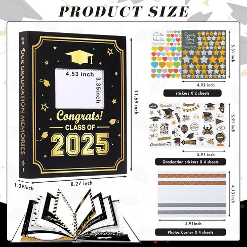 Pasimy Graduation Scrapbook Kit A4 Photo Photo ألبوم 60 صفحة قابلة للإزالة DIY Memory Scrap Book ألبوم صور مع الملصقات يحمل 4x6 5x7 8x10 صور لفئة الدراسات العليا من 2025 التخرج (2025) in Kuwait