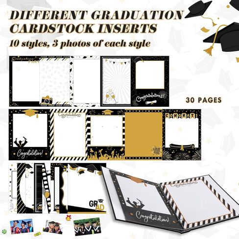 Pasimy Graduation Scrapbook Kit A4 Photo Photo ألبوم 60 صفحة قابلة للإزالة DIY Memory Scrap Book ألبوم صور مع الملصقات يحمل 4x6 5x7 8x10 صور لفئة الدراسات العليا من 2025 التخرج (2025) in Kuwait
