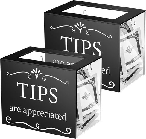 Vesici 2 Pcs Acrylic Tips Jar Donation Tip Bucket 6 x 4 x 5 Inch Collection Money Storage Container Suggestion Box Raffle Cash Box for Bartender Bars Restaurants Musicians Driver Coin (Gold) in Kuwait