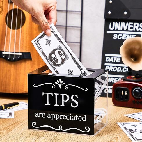 Vesici 2 Pcs Acrylic Tips Jar Donation Tip Bucket 6 x 4 x 5 Inch Collection Money Storage Container Suggestion Box Raffle Cash Box for Bartender Bars Restaurants Musicians Driver Coin (Gold) in Kuwait