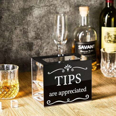 Vesici 2 Pcs Acrylic Tips Jar Donation Tip Bucket 6 x 4 x 5 Inch Collection Money Storage Container Suggestion Box Raffle Cash Box for Bartender Bars Restaurants Musicians Driver Coin (Gold) in Kuwait