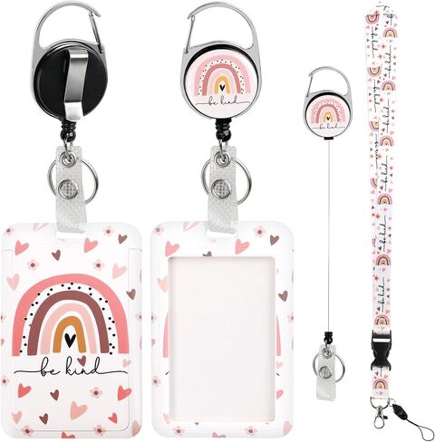 ID Badge Holder with Lanyard Adjustable Badge Reel Clip Be Kind Name Tag Clip Key Chain for Women Kids Teacher Nurses Doctor Student in Saudi Arabia