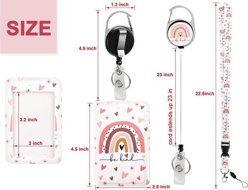 ID Badge Holder with Lanyard Adjustable Badge Reel Clip Be Kind Name Tag Clip Key Chain for Women Kids Teacher Nurses Doctor Student in Saudi Arabia
