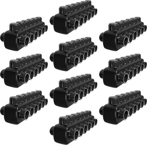 OHLECTRIC 10 Pack - Dual Side Entry - 3 Port - 3/0-6 AWG - Black Insulated Connector - 7/32 Hex Screw - Pre-Filled with Oxide Inhibitor - Rubber/Vinyl Coating, 6061-T6 Aluminum CU9AL in Kuwait
