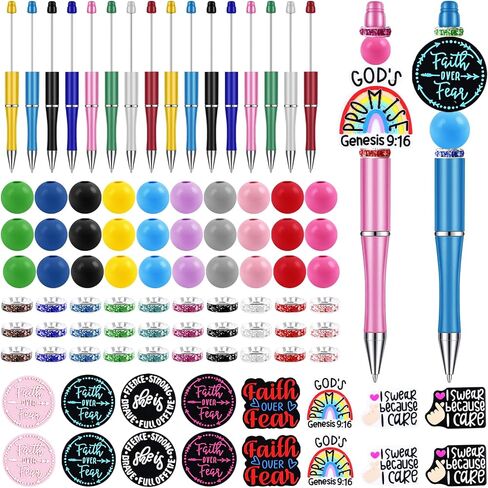 ylolul 16 set absion ablemablable pens beadable pen مع 16 حبة من السيليكون الملهمة ، 30 حبة فاصل ، 30 حبة خشبية لمدرسة Office Diy Supply Day Teacher in Kuwait