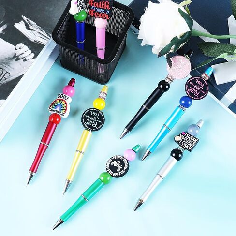 ylolul 16 set absion ablemablable pens beadable pen مع 16 حبة من السيليكون الملهمة ، 30 حبة فاصل ، 30 حبة خشبية لمدرسة Office Diy Supply Day Teacher in Kuwait
