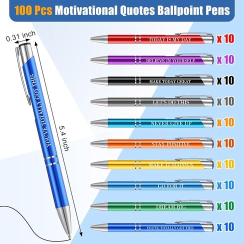 100 Pcs Ballpoint Pens Motivational Inspirational Quotes Metal Pen Bulk Employee Appreciation Gifts Encouraging Writing Black Ink for Student Coworker Teacher Office (Go for It) in Saudi Arabia