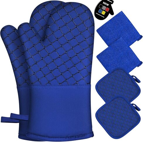6 Pcs Oven Mitts and Pot Holders, 500℉ Heat Resistant Oven Mitts with Kitchen Towels Soft Cotton Lining and Non-Slip Silicone Surface Safe for Baking, Cooking, BBQ (Grey) in Saudi Arabia