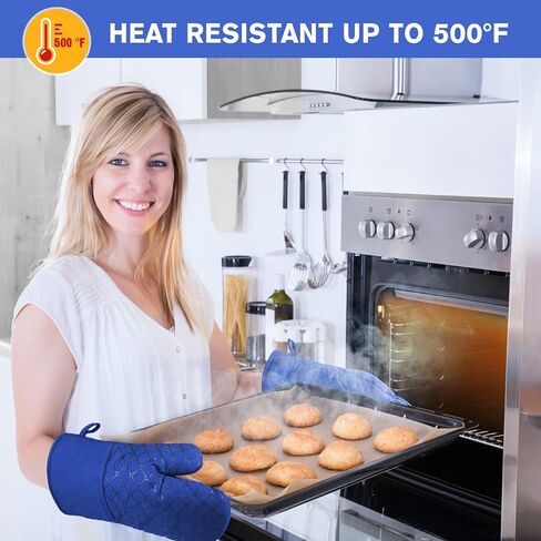 6 Pcs Oven Mitts and Pot Holders, 500℉ Heat Resistant Oven Mitts with Kitchen Towels Soft Cotton Lining and Non-Slip Silicone Surface Safe for Baking, Cooking, BBQ (Grey) in Saudi Arabia