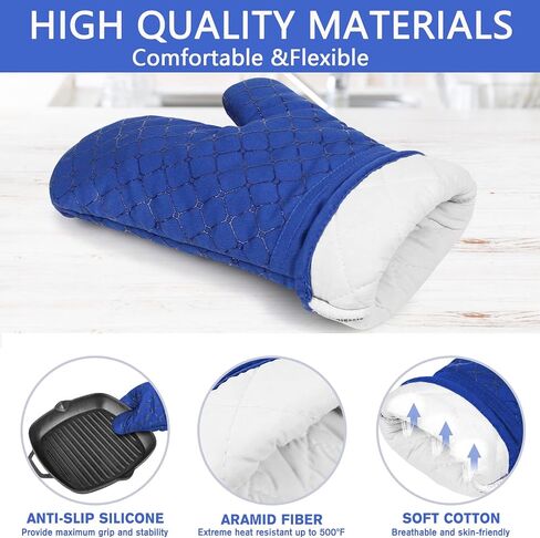 6 Pcs Oven Mitts and Pot Holders, 500℉ Heat Resistant Oven Mitts with Kitchen Towels Soft Cotton Lining and Non-Slip Silicone Surface Safe for Baking, Cooking, BBQ (Grey) in Saudi Arabia
