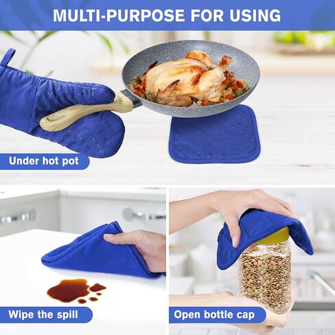 6 Pcs Oven Mitts and Pot Holders, 500℉ Heat Resistant Oven Mitts with Kitchen Towels Soft Cotton Lining and Non-Slip Silicone Surface Safe for Baking, Cooking, BBQ (Grey) in Saudi Arabia