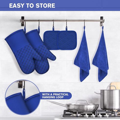 6 Pcs Oven Mitts and Pot Holders, 500℉ Heat Resistant Oven Mitts with Kitchen Towels Soft Cotton Lining and Non-Slip Silicone Surface Safe for Baking, Cooking, BBQ (Grey) in Saudi Arabia