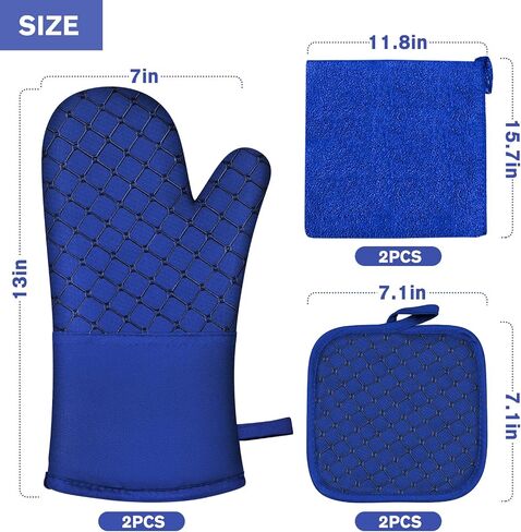 6 Pcs Oven Mitts and Pot Holders, 500℉ Heat Resistant Oven Mitts with Kitchen Towels Soft Cotton Lining and Non-Slip Silicone Surface Safe for Baking, Cooking, BBQ (Grey) in Saudi Arabia