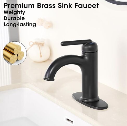 Bathroom Faucet Matte Black Brass Bathroom Sink Faucet with Pop-up Drain Single Handle Vanity Faucet with Deck 1 or 3 Hole in Saudi Arabia