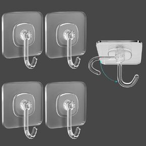 TocTen Adhesive Hook, 8 Pack Hold 30lb(Max) Heavy Duty Sticky Hooks, Damage Free Self-Adhesive Traceless Clear Wall Hooks, Waterproof and Rustproof Shower Towel Hook for Bathroom Kitchen Office