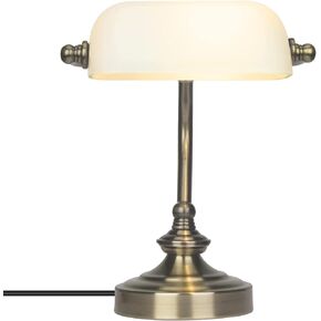FIRVRE Glass Bankers Lamp Desk Lamp Classic Retro Bronze Finish G9 Base Plug in Vintage Table lamp Reading Modern for Home Office nightstand Bedside Study Desk Library (Mini White)