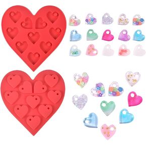 Heart Silicone Molds 10 Grids Heart Resin Molds with Holes, Valentin Day Mold Heart Shape Design Keychain Crafts Decoration DIY Pendant Earring Pet Tag Making Supplies (1 Pieces)