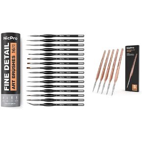 NICPRO 5 PCS فرش الطرافة الدقيقة الإضافية و 16 PCS تفاصيل فرش الطلاء
