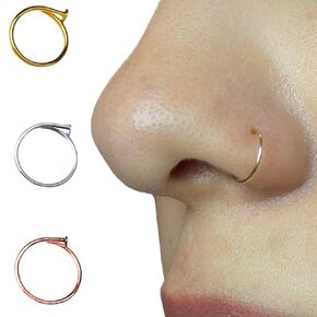 24G Rose Gold Nose Ring Hoop | Slightly Adjustable Delicate Micro Thin Piercing Jewelry | 24 Gauge 7 mm - 9 mm for Women