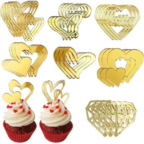 27 أجهزة كمبيوتر Love Heart Cupcake Topcake Cake Acrylic Topper Minimalist Gold Cake Decorations for Valentine Day Anniversary Engagement Birthday Supplies Supplies