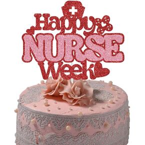 Happy Nurse Week Cake Topper ، زخارف أسبوع الممرضات ، نقدر لك ديكور الكعك ، شكرًا لك ممرضة ديكور ، زخرفة حفلة عيد ميلاد الممرضة ، بريق أحمر ووردي