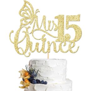 Mis Quince Cake Topper ، زخارف عيد ميلاد 15 ، بريق ذهبي ، قطعة واحدة