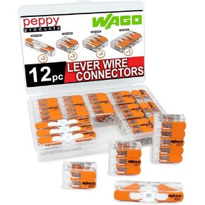 WAGO 221 LEVER NUTS 28PC COMPACT CLISCING CONNECTOR CONSTORTMENT مع CASE | يتضمن (8x) 221-2401 ، (8x) 221-412 ، (8x) 221-413 ، (4x) 221-415