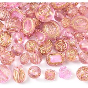 Beadthoven 48pcs متنوع بوهيميا حبات الأكريليك لصنع المجوهرات ، معادن شحذ الخرز الجمالي الشفافة قلب الفراشة زهرة جولة البيض البيضاوية التشيكية بالتجمي
