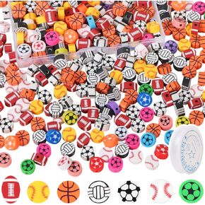 300 PCS رياضة الكرة حبات لصناعة المجوهرات ، حبات البوليمرات البوليمرية للبوليمرات ، وبيسبول لكرة السلة لكرة القدم لكرة القدم ، حبات كرة القدم مع صندوق ، حبات رياضية ملونة لصالح DIY Crafts Bracelet