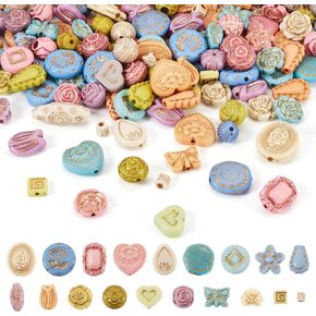 Craftdady 100G Assorted Metal Enlaced Opaque Acrylic Beads Colorful Carved Flower Beads Cute Butterfly Heart Flat Oval Round Spacer Plastic Beads for DIY Earring Necklace Bracelet Jewelry Making