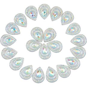 Superfindings 100pcs صافية الطاووس راينستون 17.5x13mm الطاووس الذيل مسطح راتنج كابوشون دمعة الطاووس