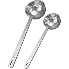 Orblue Premium Coffee Scoop Set - 1 Tbsp (15ml) & 2 Tbsp (30ml) Measuring Tablespoon - Stainless Steel Coffee Measuring Spoon and Scooper with Long Handles - Pack of 2