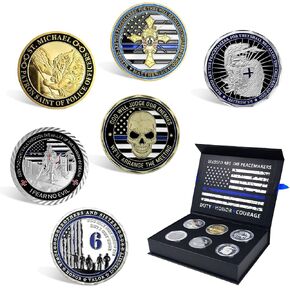 عملات تحدي الشرطة -صندوق هدايا مايكل كوين مع 6 عملات رقيقة من الأزرق الأزرق ، بارك الله فيروس هدايا ضابط شرطة إنفاذ القانون له/لها
