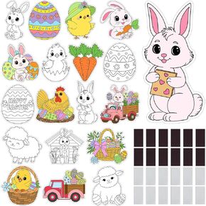 36 PCS Easter Colling Crafts Magnets Easter Crafts Kit DIY Bunny Revigerator Magnets Fridge Magnet Decortations Color Your Hanging Ollants for Spring Decor Class -Champic