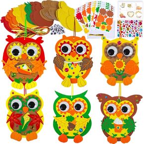 Winlyn 24 Sets Fall Craft Kits Autumn Crafts DIY Fall Owl Owl Owl Decorations Art Sets Maple Leaves Pumpkin Foam Foam Arts and Crafts for Kids Classroom Sister