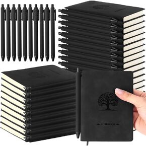 Jetec 30 Sets Notebooks Journals and Pens Bulk,4 x 5.8 Inch Small Leather Notepads A6 Pocket Notebooks with Pen Holder for School Business Work Writing Gift, 200 Pages(Assorted Color,Tree)