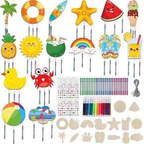 GISGFIM 16 Pack Summer Wind Chime Crafts Make Your Summer Beach Fruit Fruit Chime Wooden DIY الفنون والحرف اليدوية لزخارف الفصول الدراسية للحفلات في هاواي.