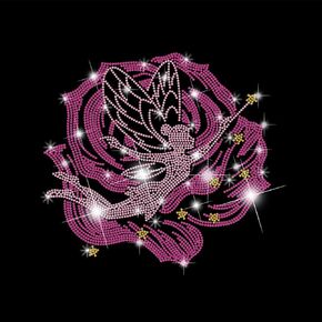 Rose Rose Superdant Elf Iron على أحجار الراين نقل زهرة ملصقات نقل حرارة الكريستال الكريستال الحديد الجنية على شارات بقع Rhinestone للفتيات T-Shirt ملابس حقيبة فنية فنية DIY