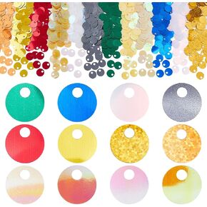 dicosmetic 2400pcs 12 ألوان الترتر الكبير مسطح مستدير paillettes bulk 19mm pvc equin paillettes التترسل الحرف التريسي للملحقات خياطة حذاء DIY ، ثقب: 5 ملم