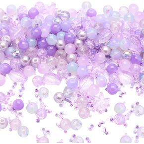 50Pcs Purple Assorted Crystal Beads Mix Shapes Sizes Beads Crackle Beads Seed Beads Round Beads Fish Starfish Beads Charms Glass Acrylic Spacer Beads Beading Supplies