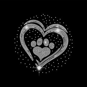 حب عظمى PAW طباعة أحجار الراين النقل ملصقات القلب شكل قلب الشرقات تي شيرت النقل الكريستال حرارة النقل الساخن ملصقات البلورة باو طباعة الشارات الماس ملحقات السراويل الحيوانات الأليفة عاشق الهدايا