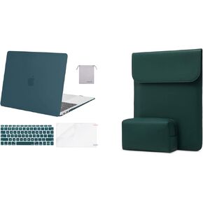 MOSISO Compatible with MacBook Air 13 inch Case 2022,2021-2018 A2337 M1 A2179 A1932,Faux Suede Leather Laptop Sleeve with Small Bag&Keyboard Cover&Screen Protector&Storage Bag, Deep Teal&Peacock Green