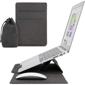 Slim Foldable Laptop Sleeve with Portable Stand and Mousepad, Thin Carrying Waterproof Shock Resistant Case for 13-13.3 inch MacBook Air/Pro, Dell, HP, Thinkpad, Asus, Chromebook, Brown