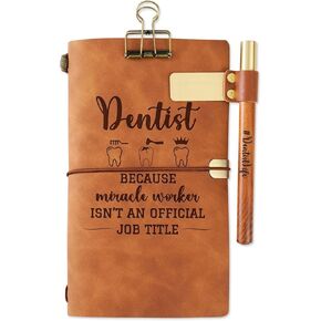 Dental Gifts for Dental Hygienist on National Dental Hygienists Week, Leather Journal Notebook with Pen and Pen clip 7x5 Inches Brown