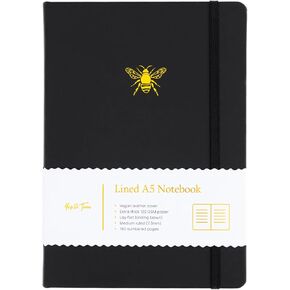 Yop & Tom A5 Lined Journal - Notebook with Vegan Leather Cover and Bee Emblem - Charcoal in Kuwait