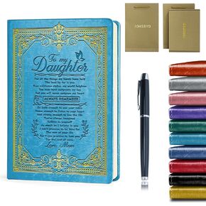 إلى My Mury Leather Journal Notebors من Dad Mom ، Black A5 Lined Leather Journal Notebook ، 200 صفحة 100 GSM ورقة سميكة محكم مع القلم ، هدايا عيد ميلاد عيد الميلاد (ابنة بلاك)